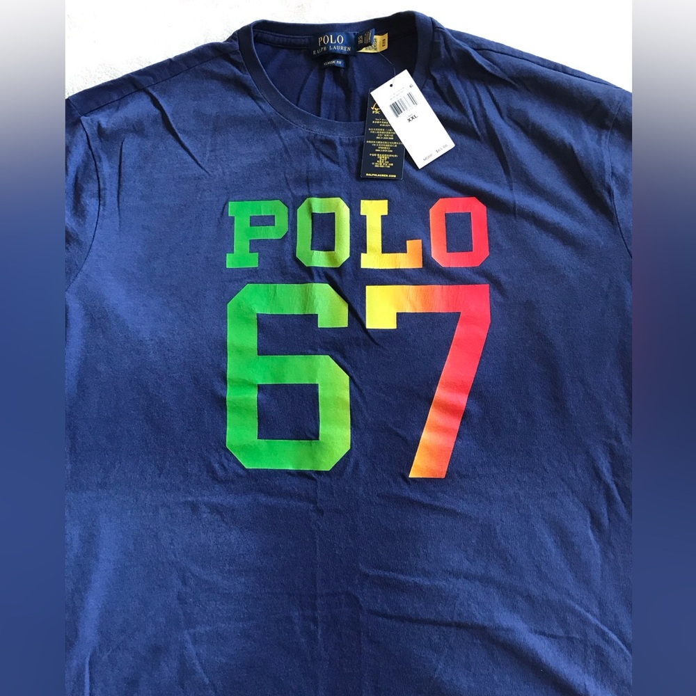 Polo by Ralph Lauren Distressed Navy Tee with Colorful Polo 67